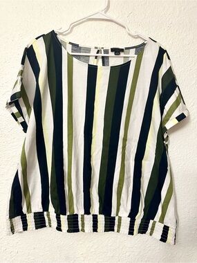 Ann Taylor Factory Vertical Stripe Cinched Waistline Blouse